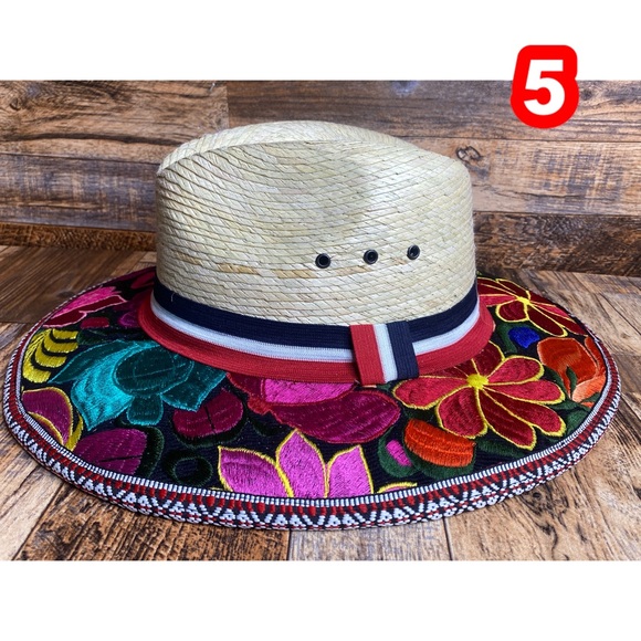 Mexican Embroidered palm hat . Colorful fedora - Picture 5 of 8